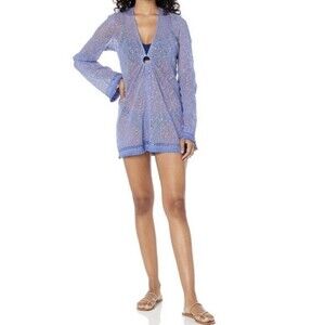 House of Harlow Revolve dress cover up purple sequin fringe ring vneck NWT Small